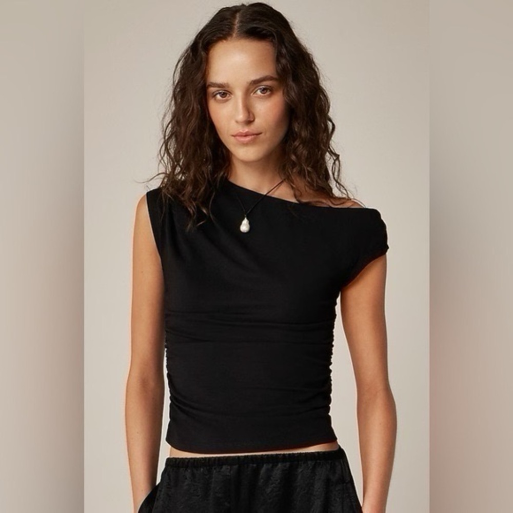 J. Crew Women's Black Stretch Cotton-Blend Off-the-Shoulder Top, Size XS